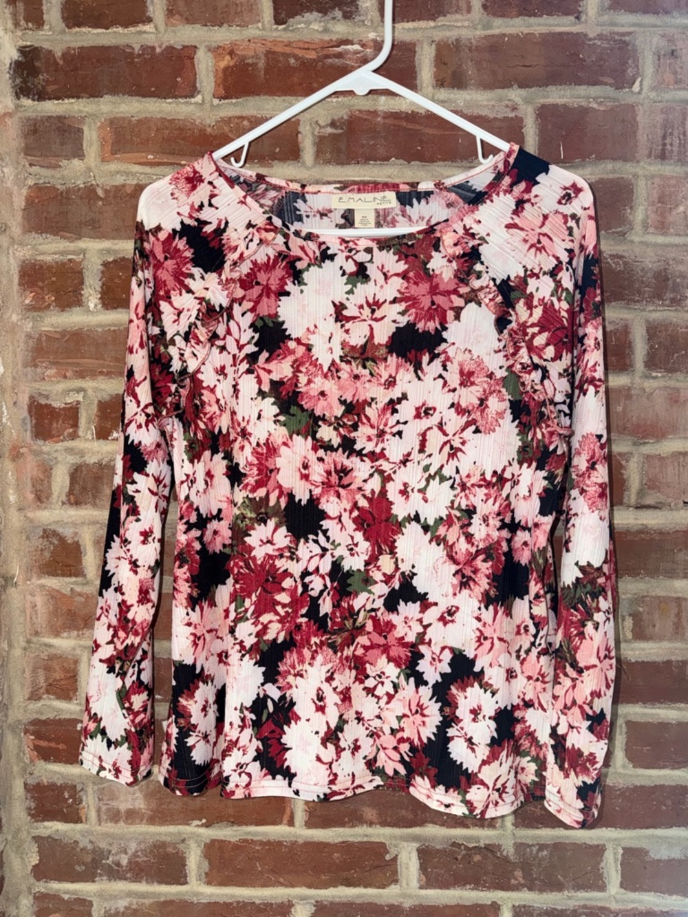 Emaline Floral Ribbed Long Sleeve Tee - Pink Multi